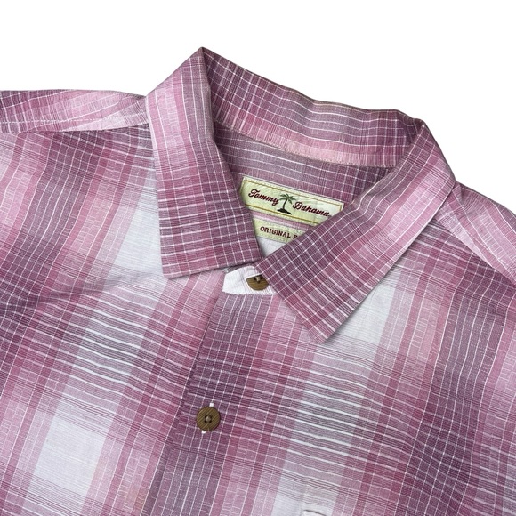 Tommy Bahama Other - Tommy Bahama Button Up Camp Shirt XL Pink Plaid Tencel Cotton Short Sleeve